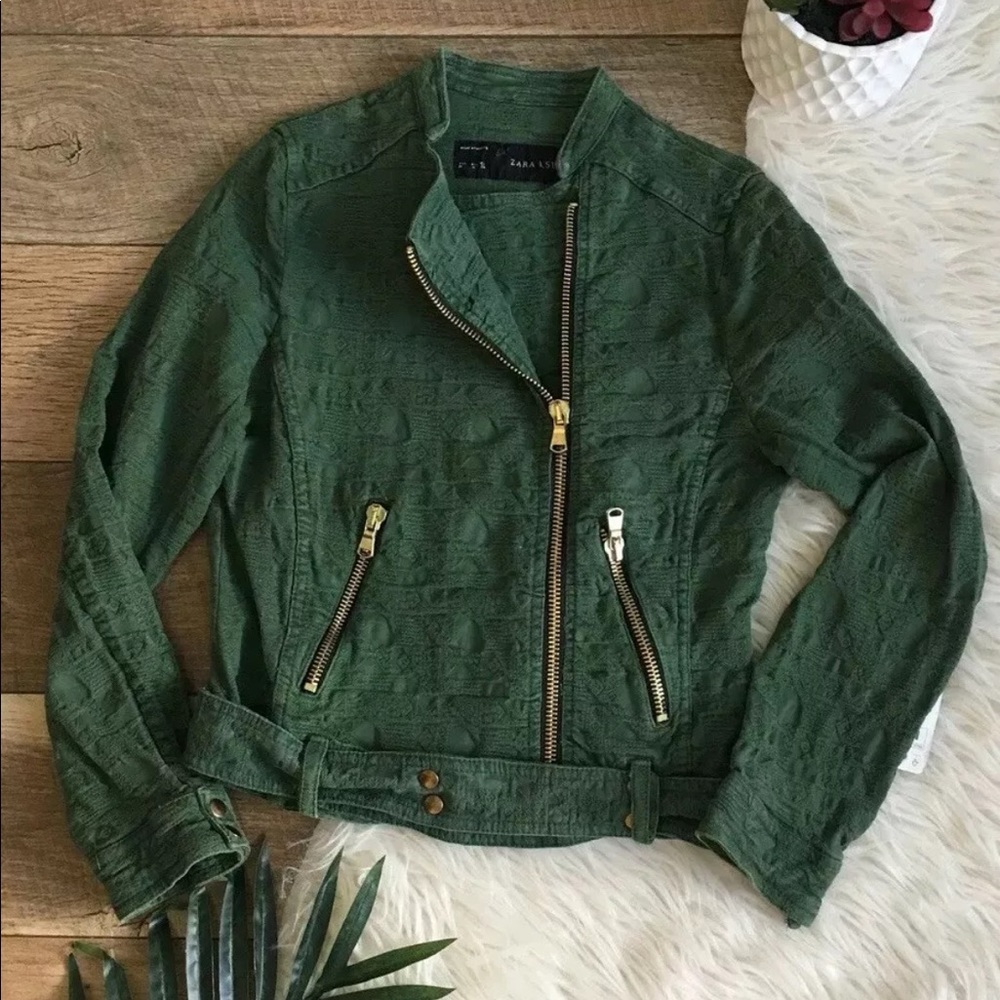 // zara rare green moto jacket size medium //